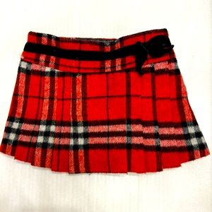 Flannel pleated plaid skirt with elastic back waist